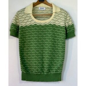 OXKNIT Retro Top Textured Chevron Knit Womens L Green Cream Excellent